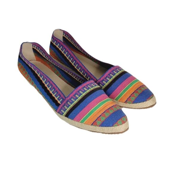 Lands' End Multi Color Striped Wedge Heel Pointed Toe Espadrille Shoes Size 9 - Picture 1 of 6
